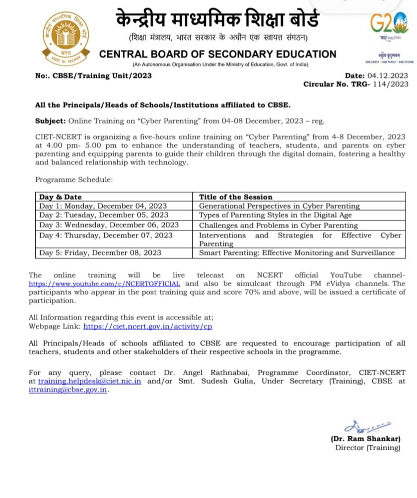 CBSE online training on Cyber Parenting