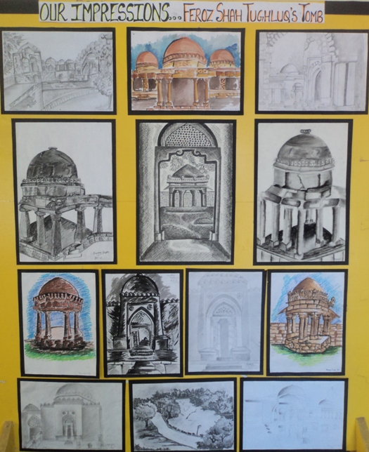 Securing a silhouette; painting the Tomb of Firoz Shah Tughlaq, Hauz Khas ( monument adopted by School).