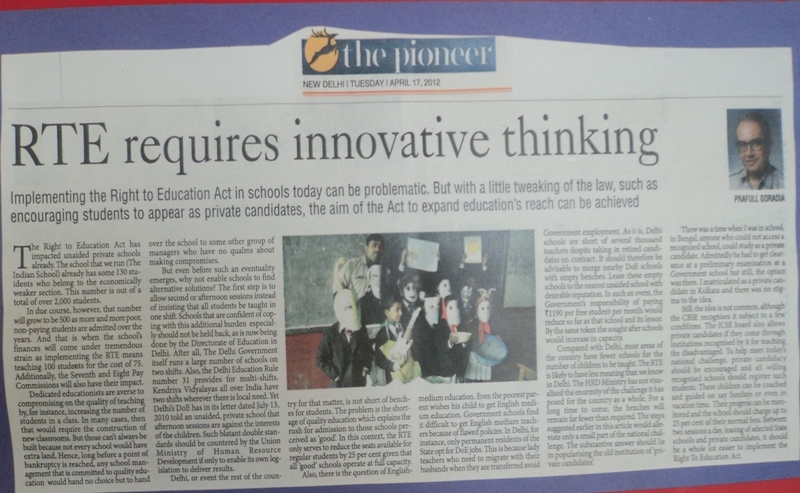 The Pioneer, 17 April, 2012.
