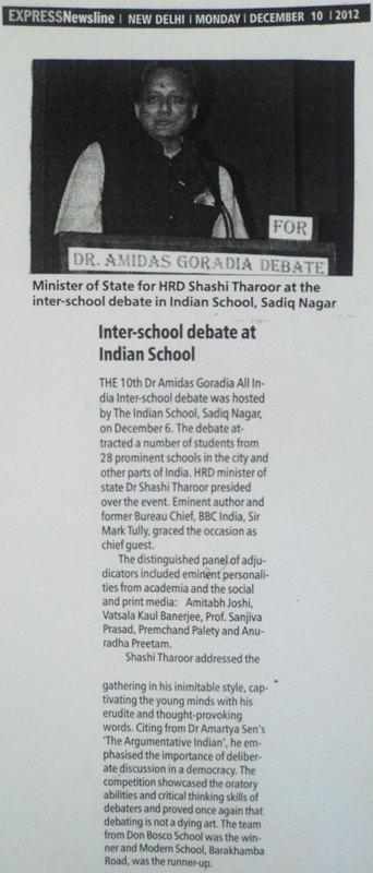 Express Newsline, Monday, 10 December 2012.