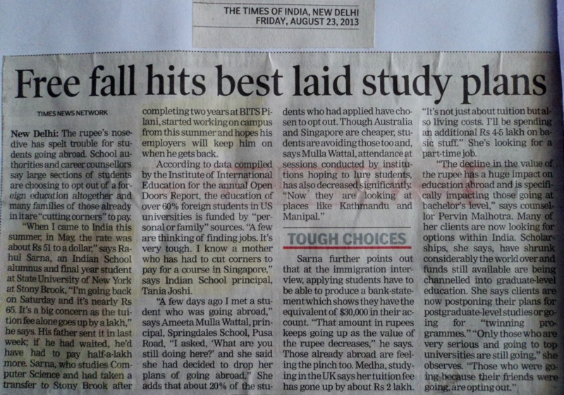 The Times of India, Friday, 23 August, 2013.