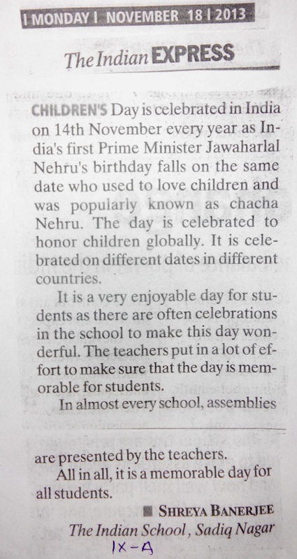 THE INDIAN EXPRESS, MONDAY, 18 NOVEMBER, 2013.