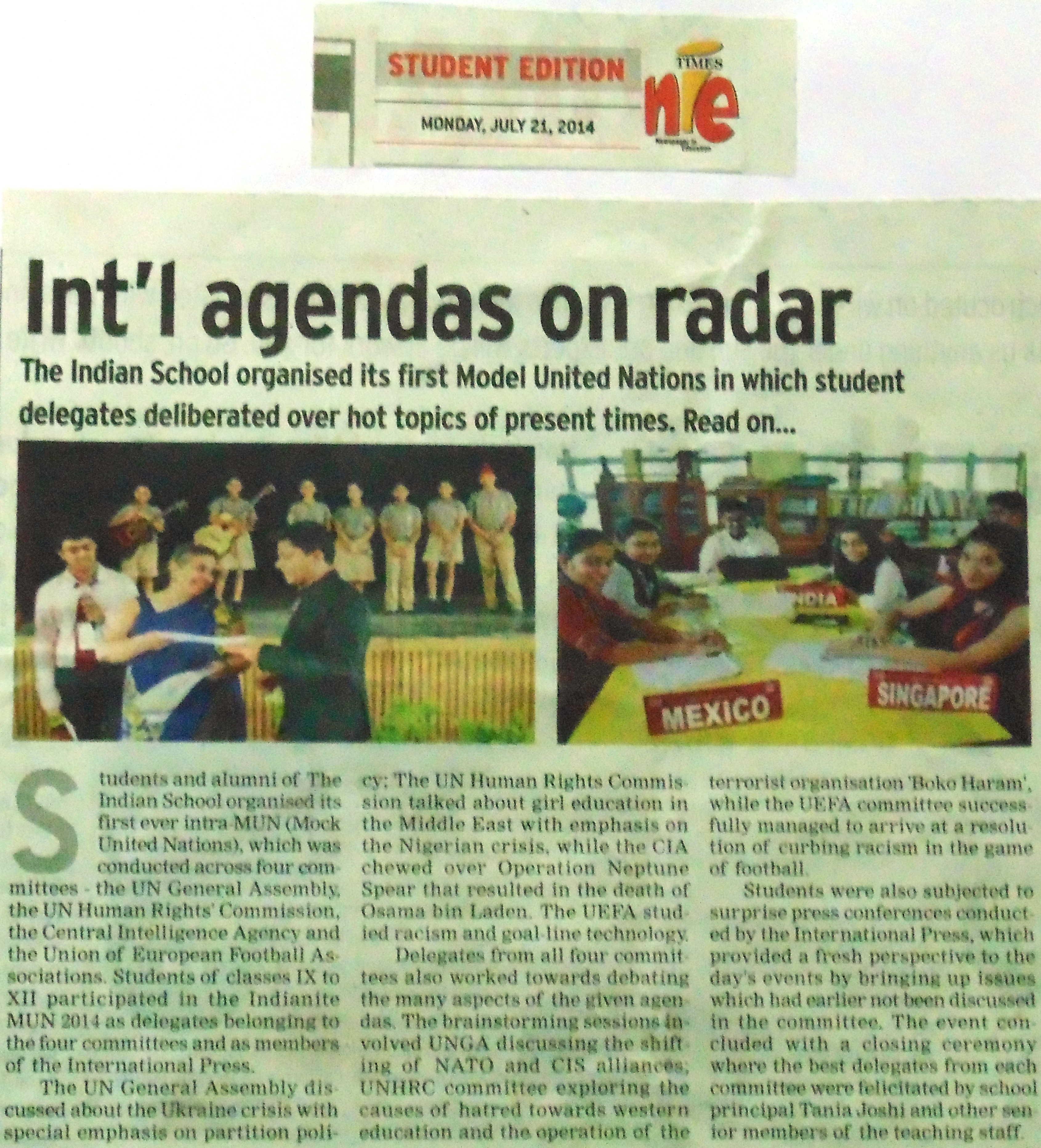 THE TIMES OF INDIA, MONDAY, 21 JULY, 2014