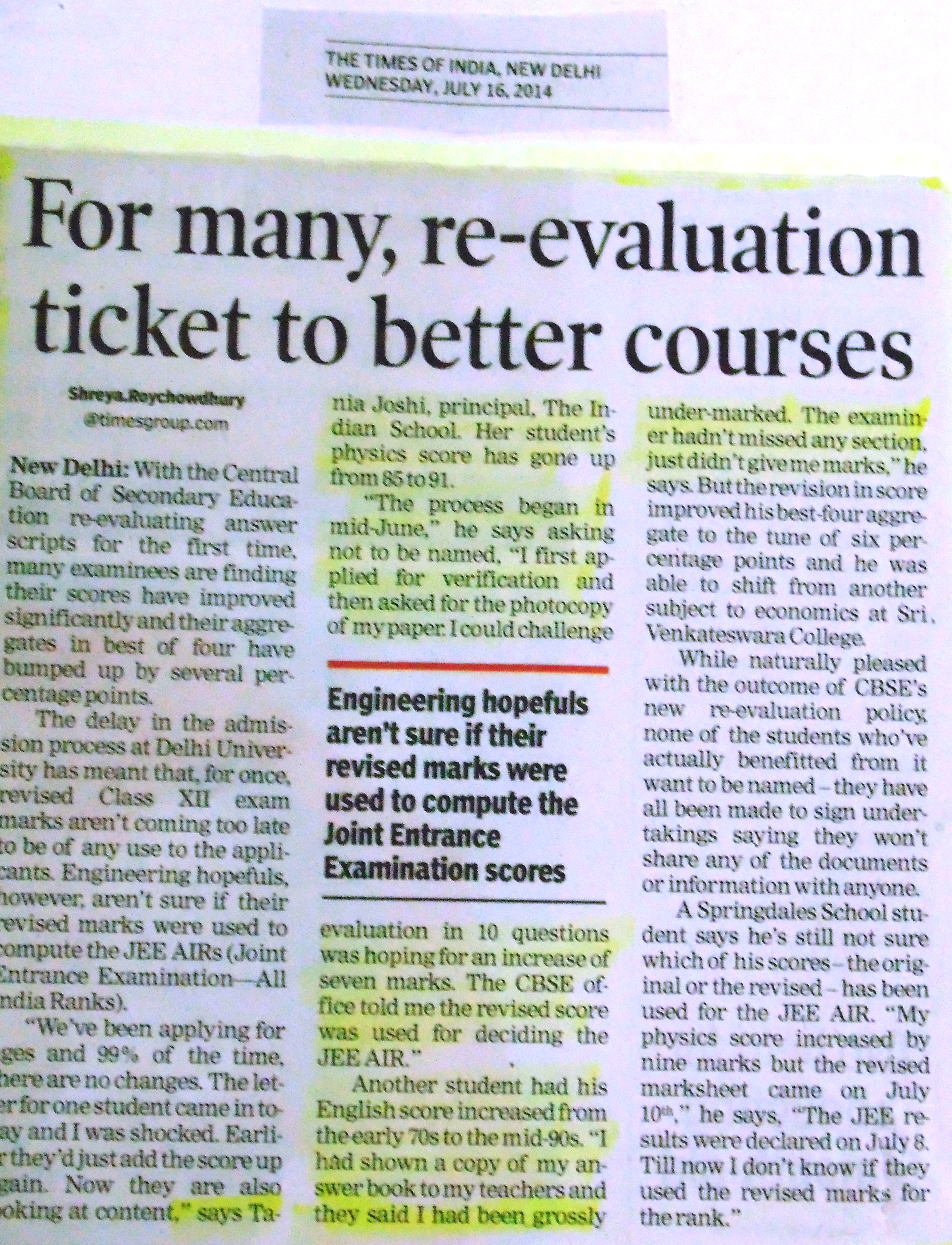 THE TIMES OF INDIA, WEDNESDAY, 16 JULY, 2014