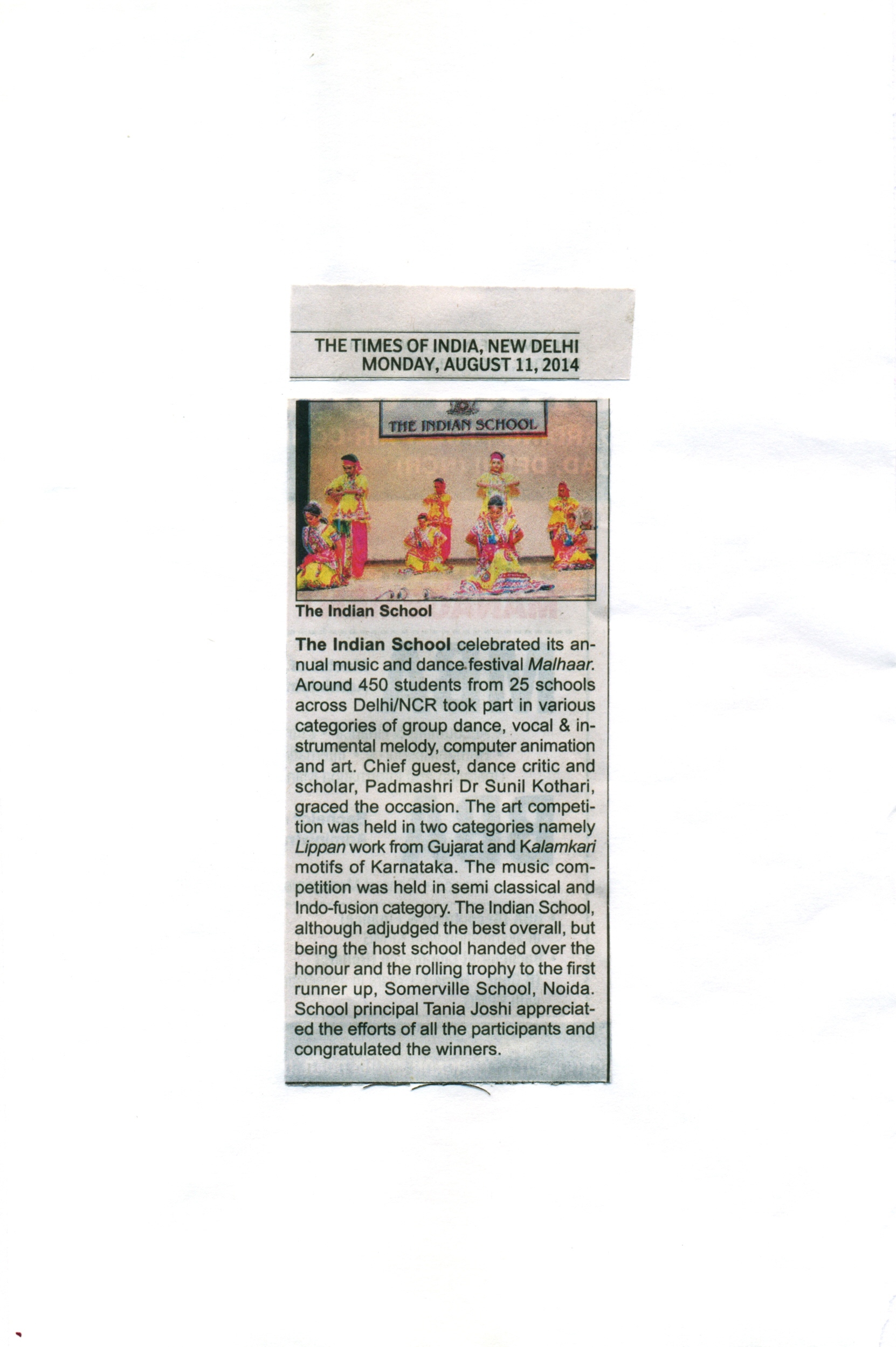 THE TIMES OF INDIA, MONDAY, 11 AUGUST, 2014