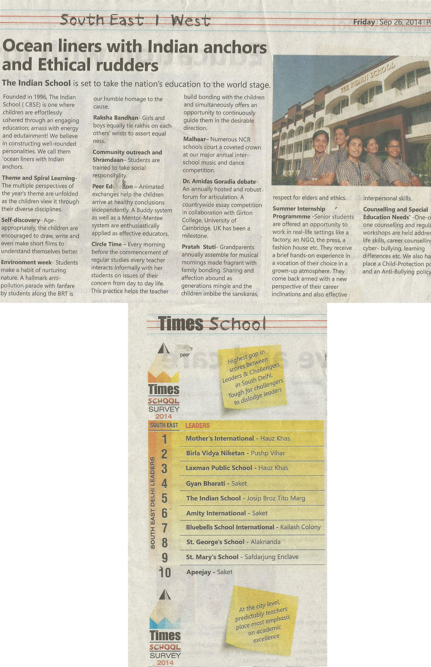 TIMES SCHOOL SURVEY,FRIDAY,26 SEPTEMBER,2014
