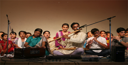 Pratah Stuti with our grandparents for Gandhi Jayanti.