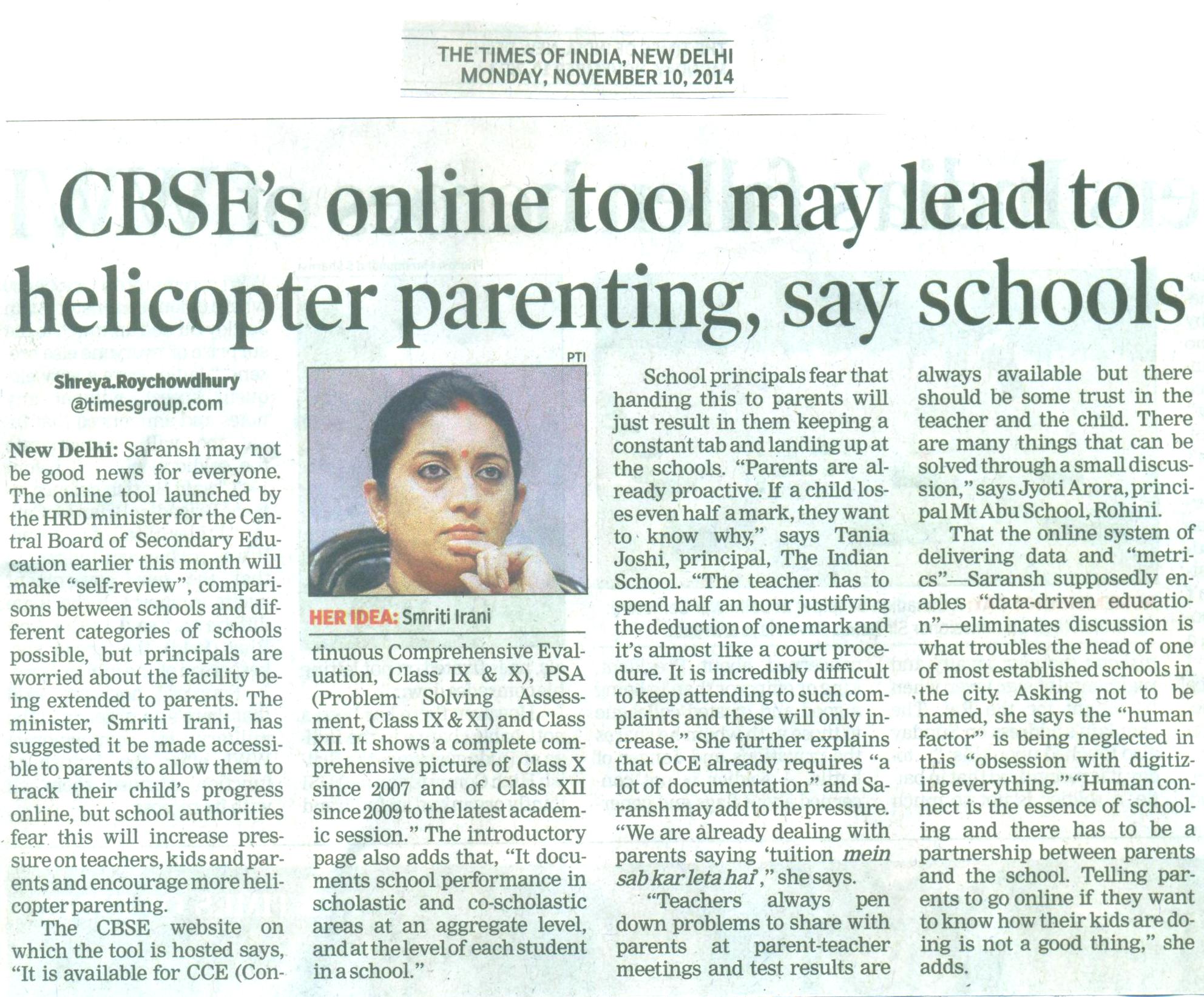 THE TIMES OF INDIA, MONDAY, 10 NOVEMBER,2014