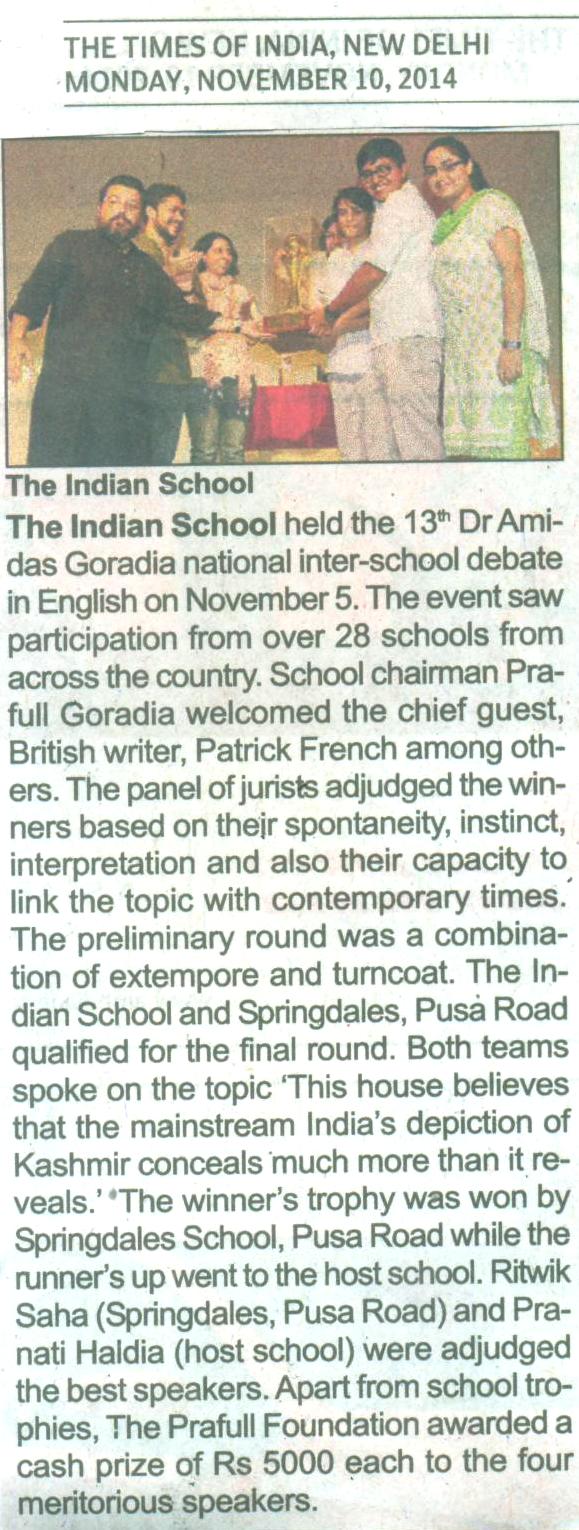 THE TIMES OF INDIA, MONDAY, 10 NOVEMBER,2014
