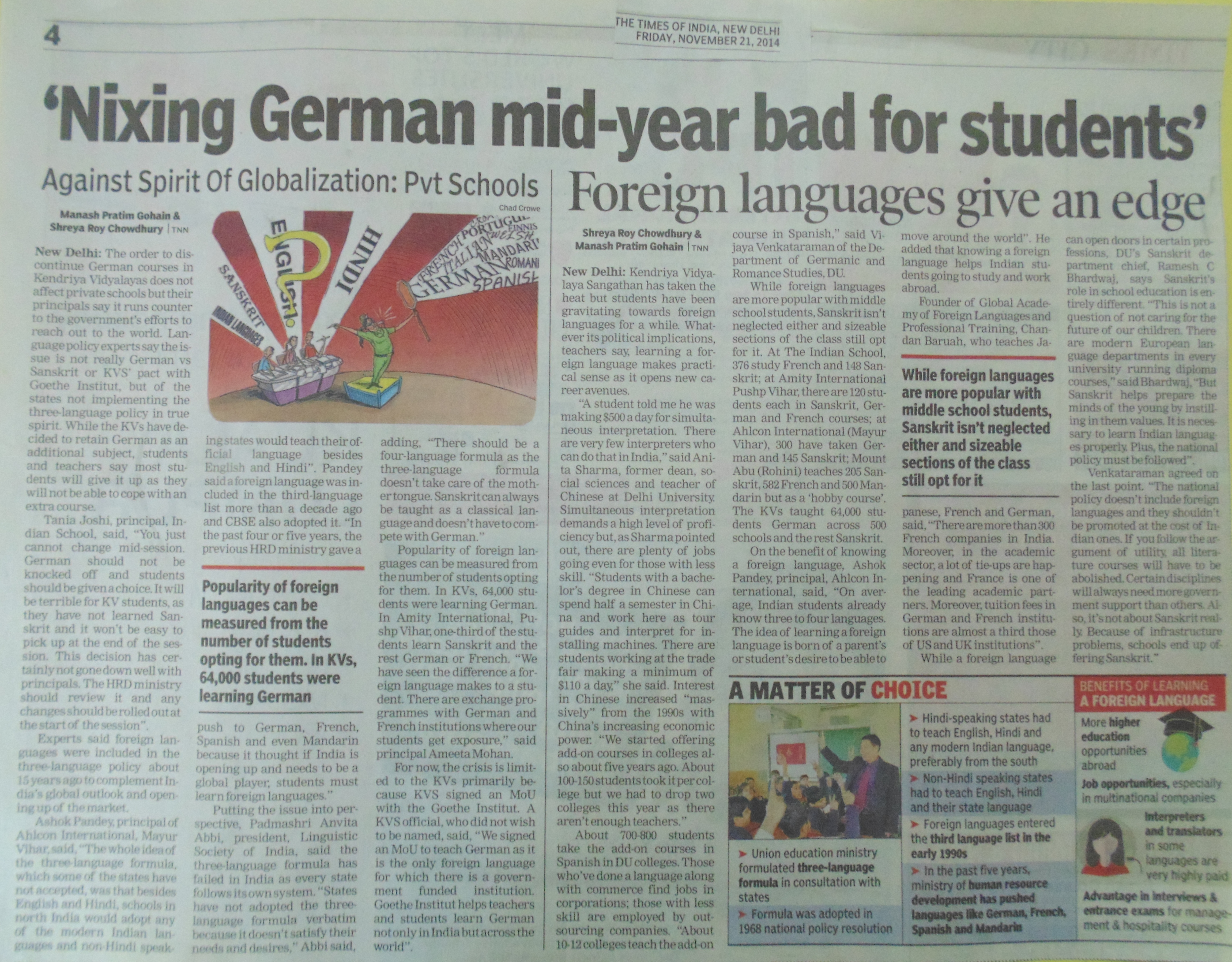 THE TIMES OF INDIA, FRIDAY, 21 NOVEMBER,2014