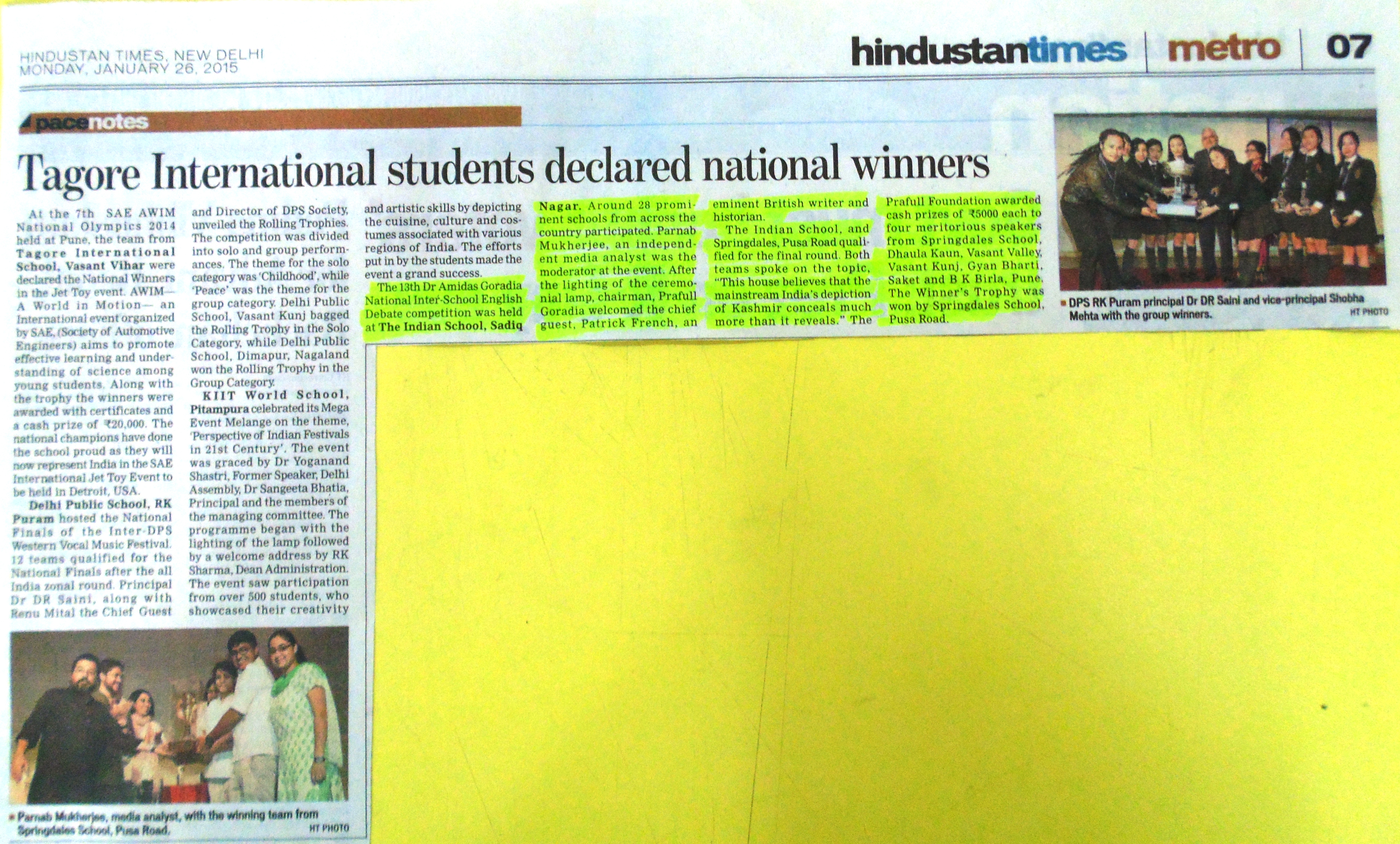 HINDUSTAN TIMES, MONDAY, 26 JANUARY,2015