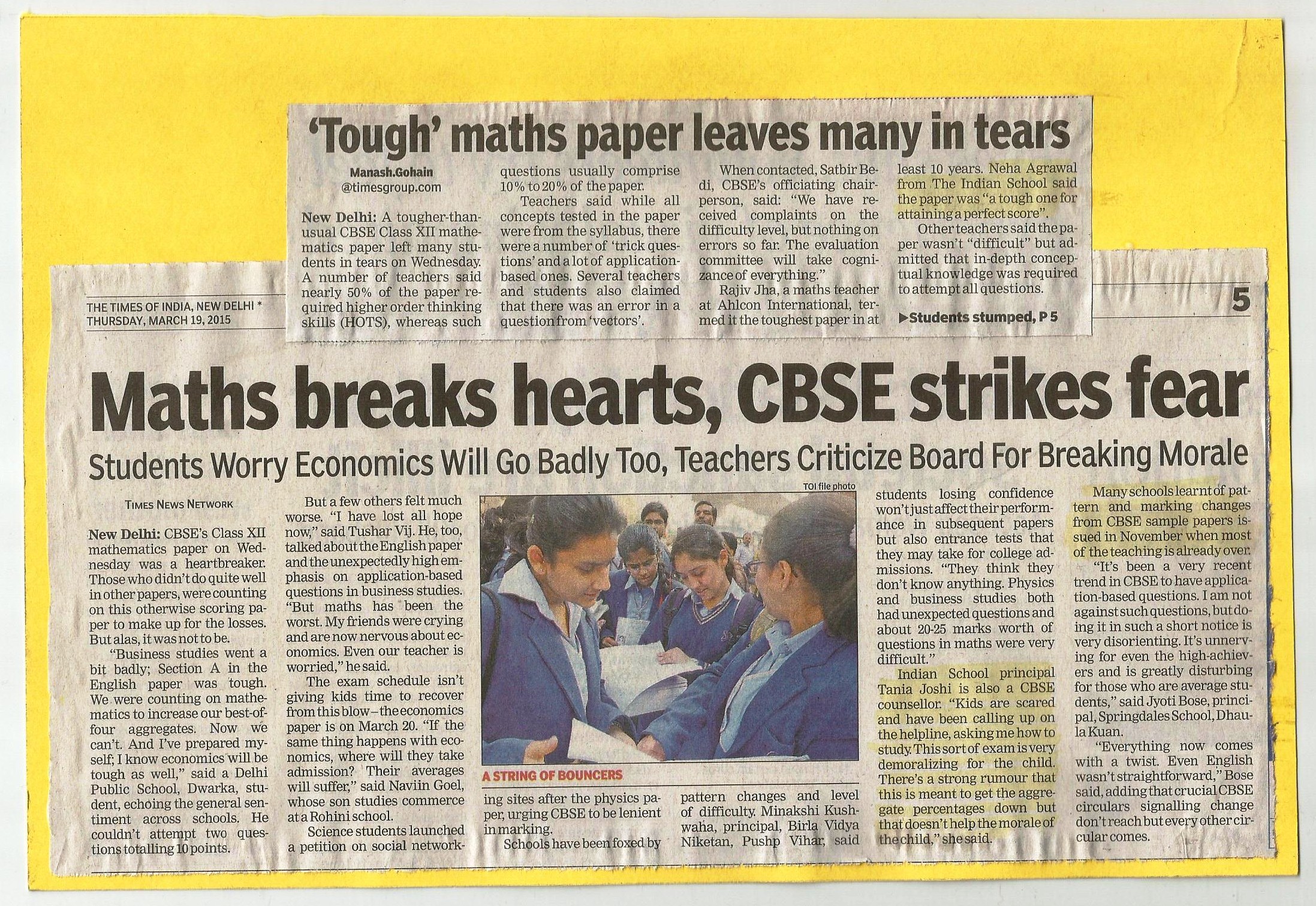 THE TIMES OF INDIA, THURSDAY, 19 MARCH,2015