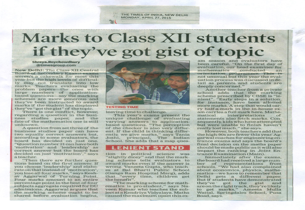 THE TIMES OF INDIA, MONDAY, 27 APRIL,2015
