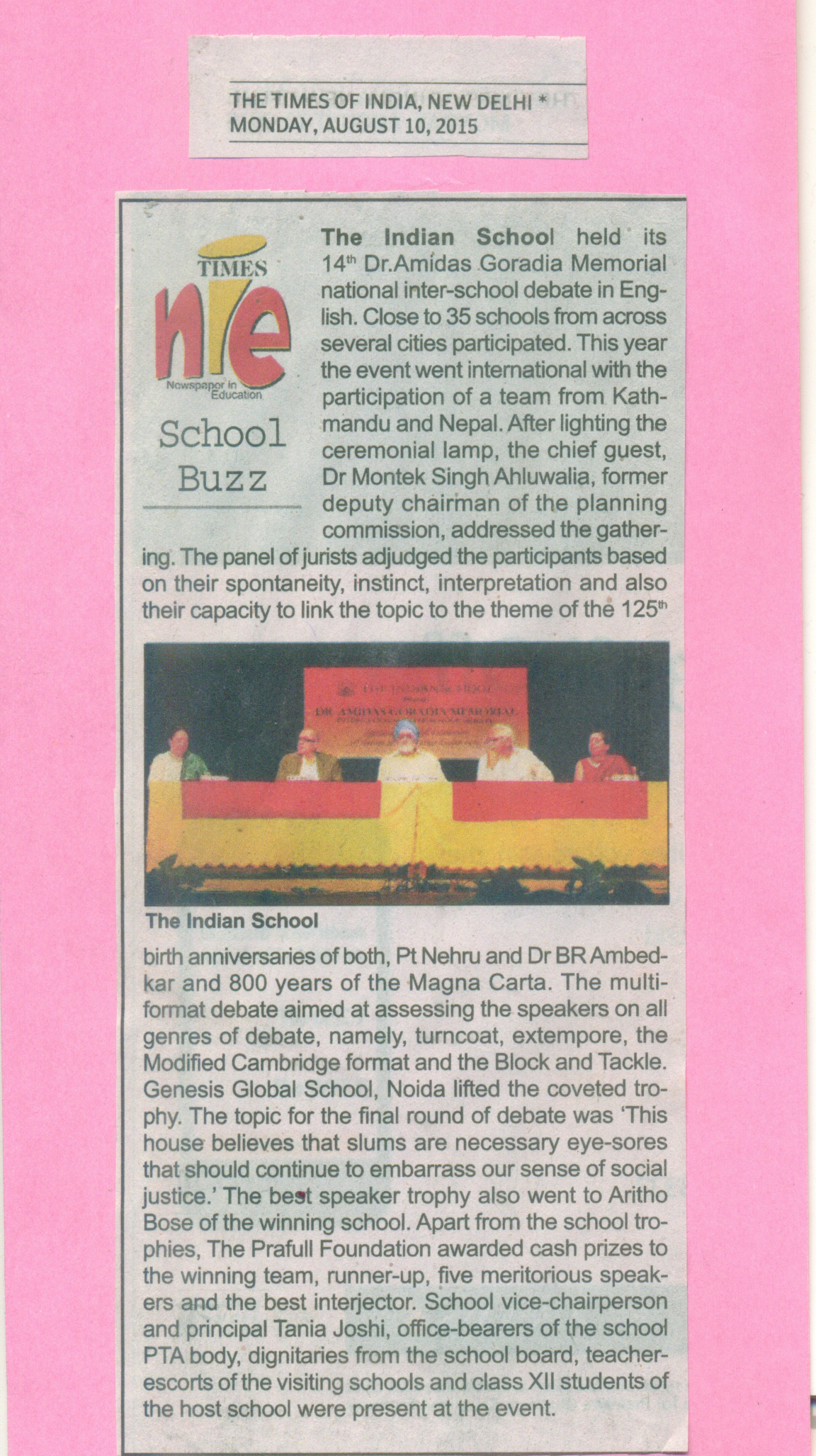 THE TIMES OF INDIA, MONDAY,10 AUGUST,2015