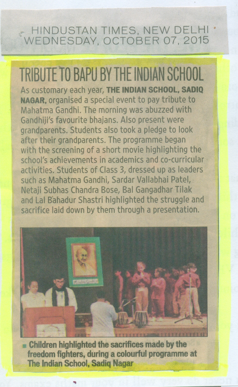 HINDUSTAN TIMES, WEDNESDAY, 07 OCTOBER 2015