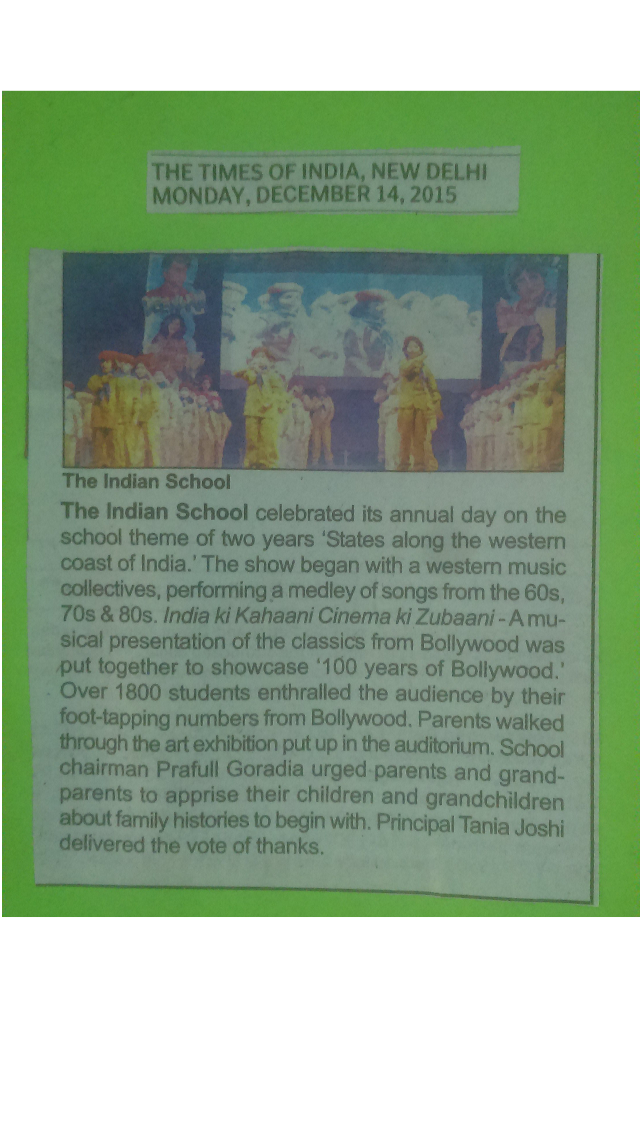 THE TIMES OF INDIA, MONDAY, 14 DECEMBER 2015