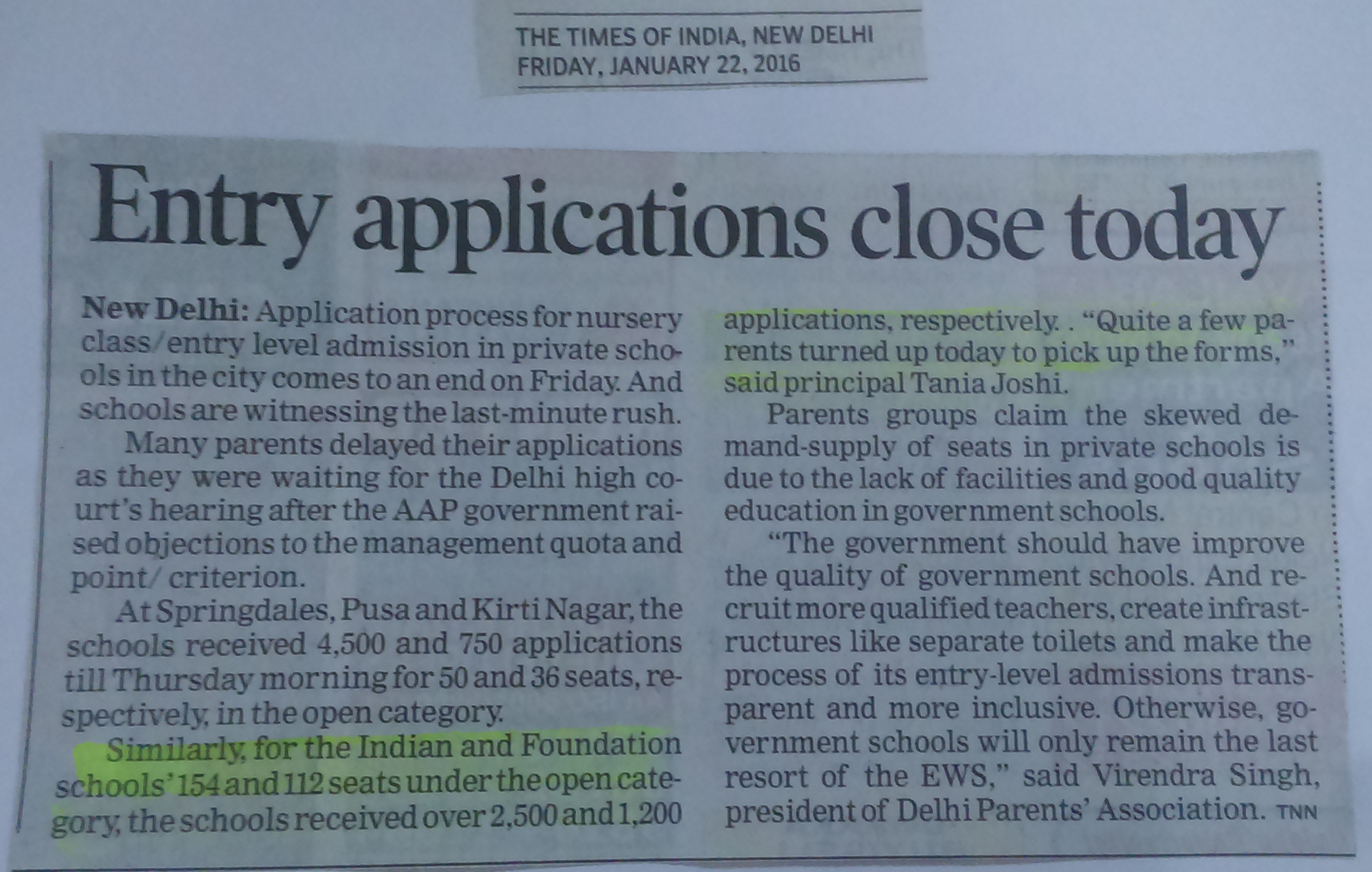 THE TIMES OF INDIA, FRIDAY, 22 JANUARY 2016