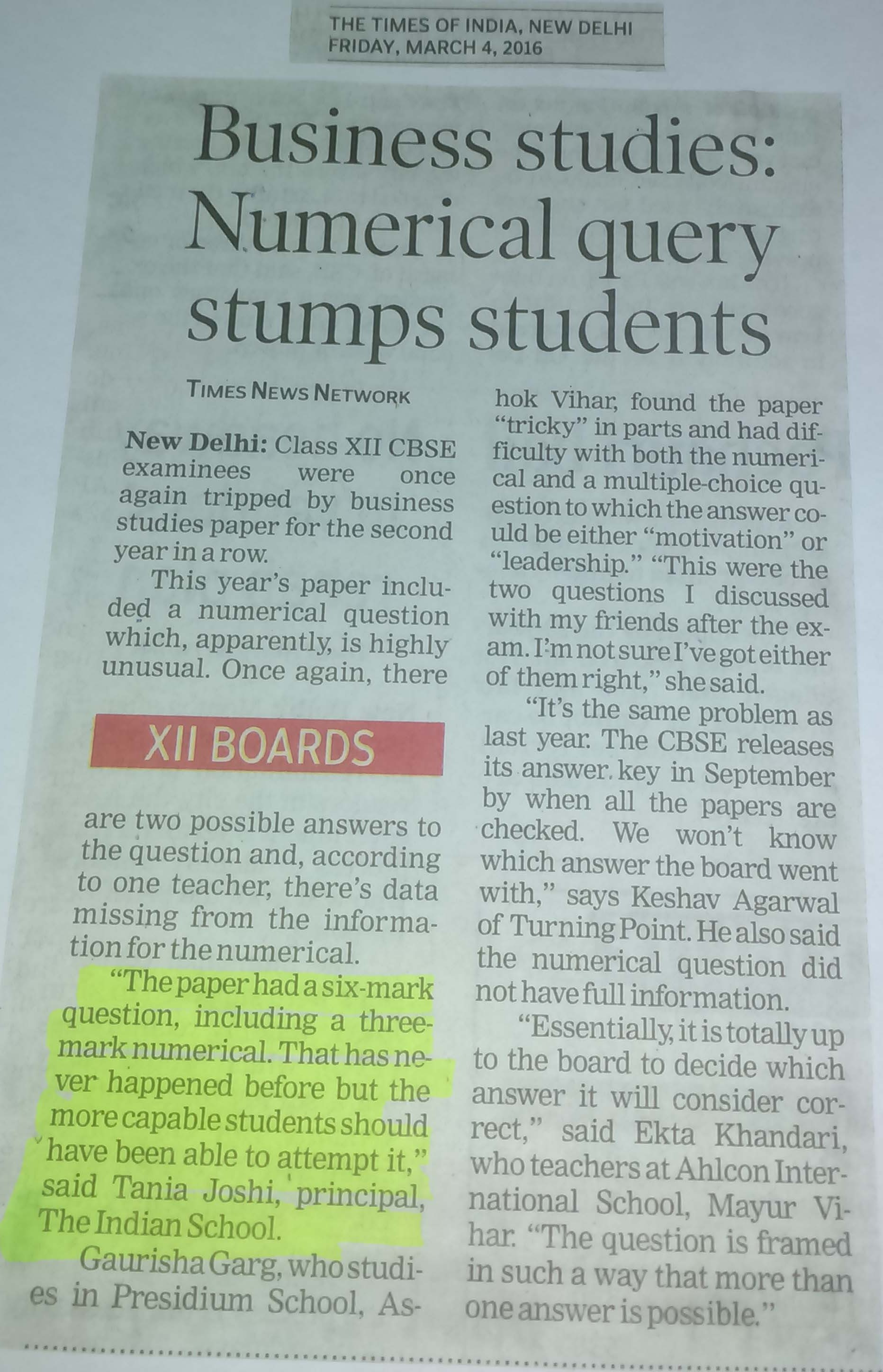 THE TIMES OF INDIA, FRIDAY, 04 MARCH 2016