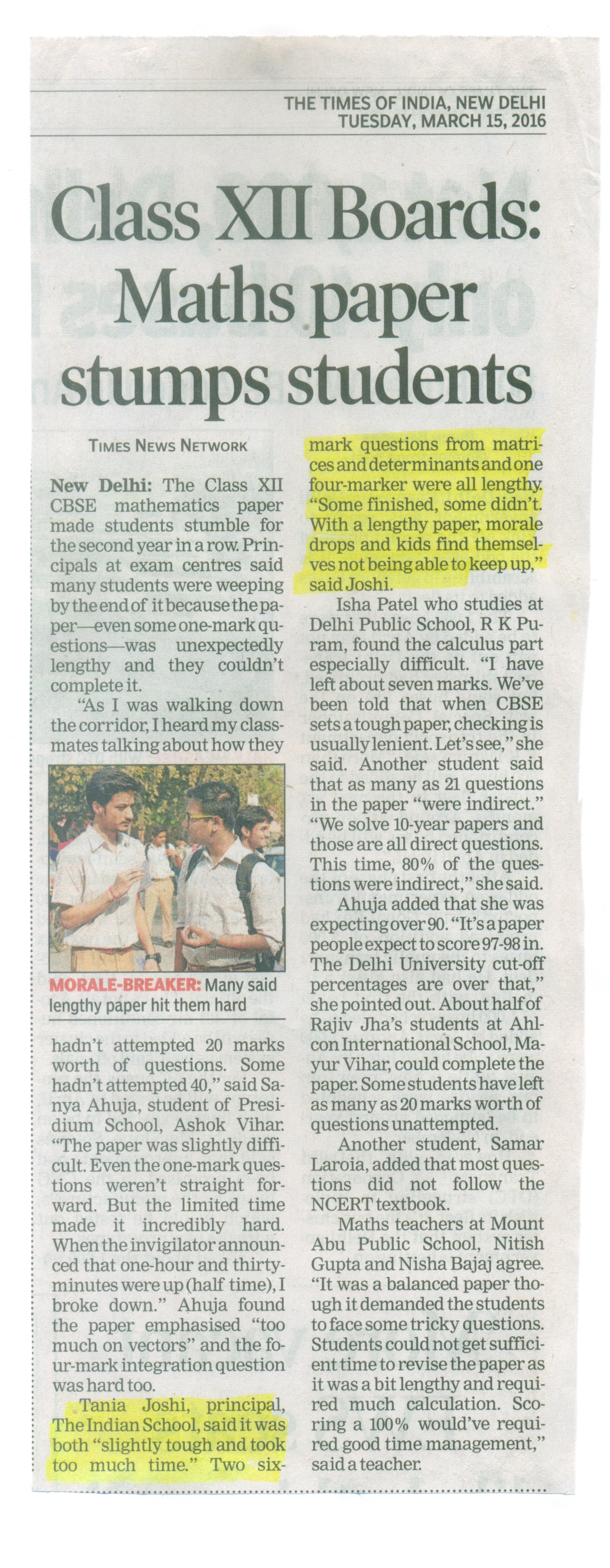 THE TIMES OF INDIA, TUESDAY, 15 MARCH 2016