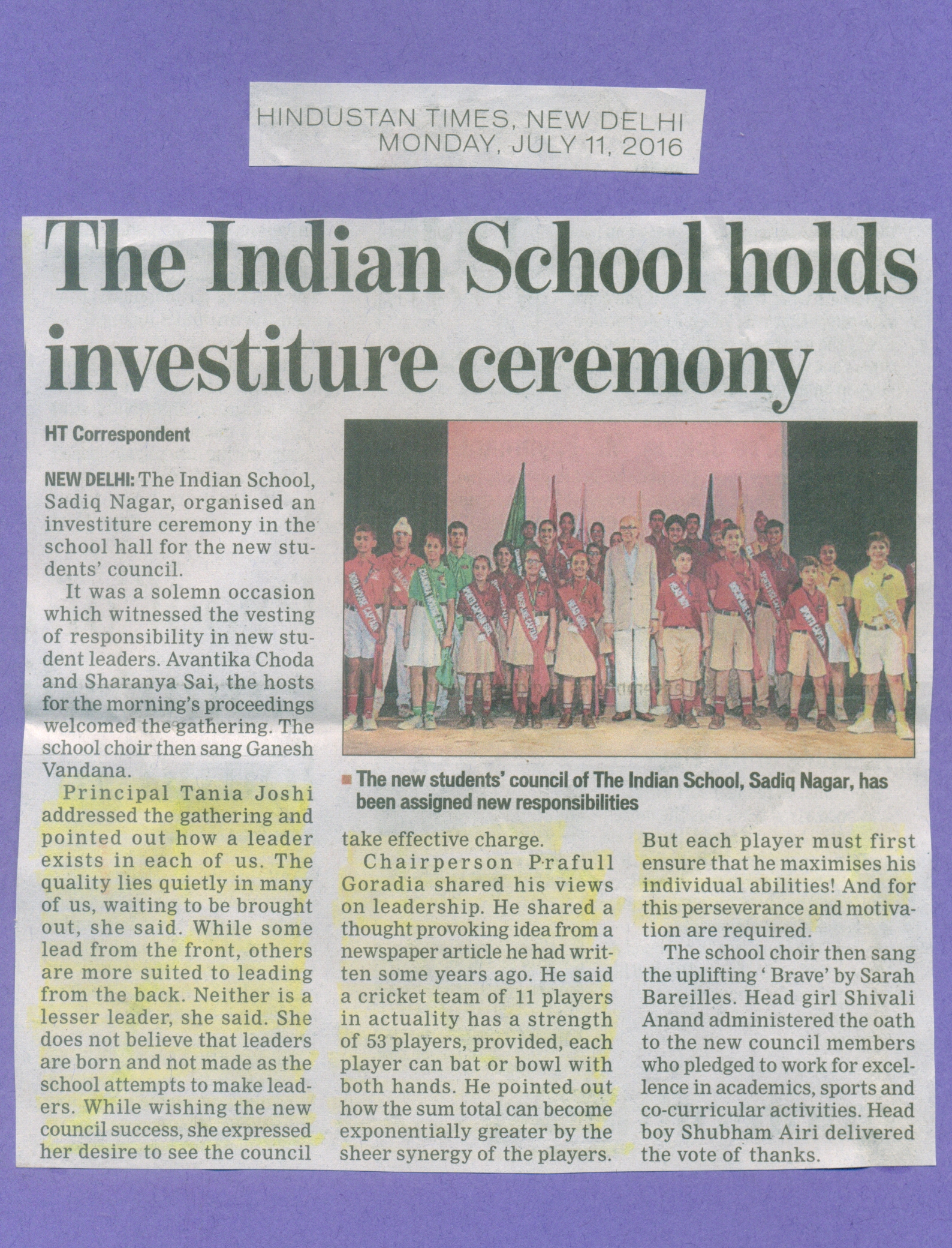 HINDUSTAN TIMES, MONDAY, 11 JULY 2016