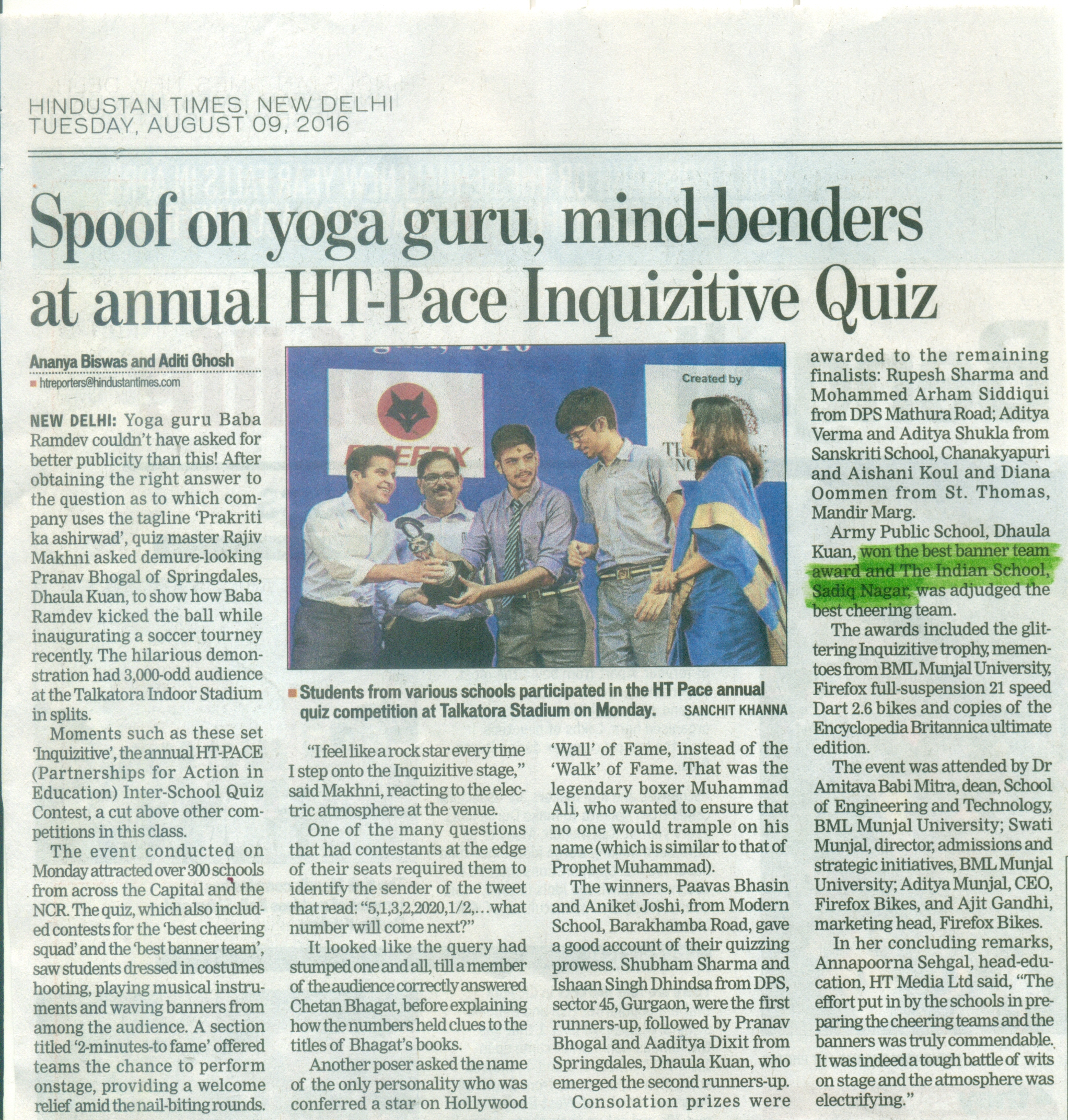 HINDUSTAN TIMES, TUESDAY, 09 AUGUST 2016