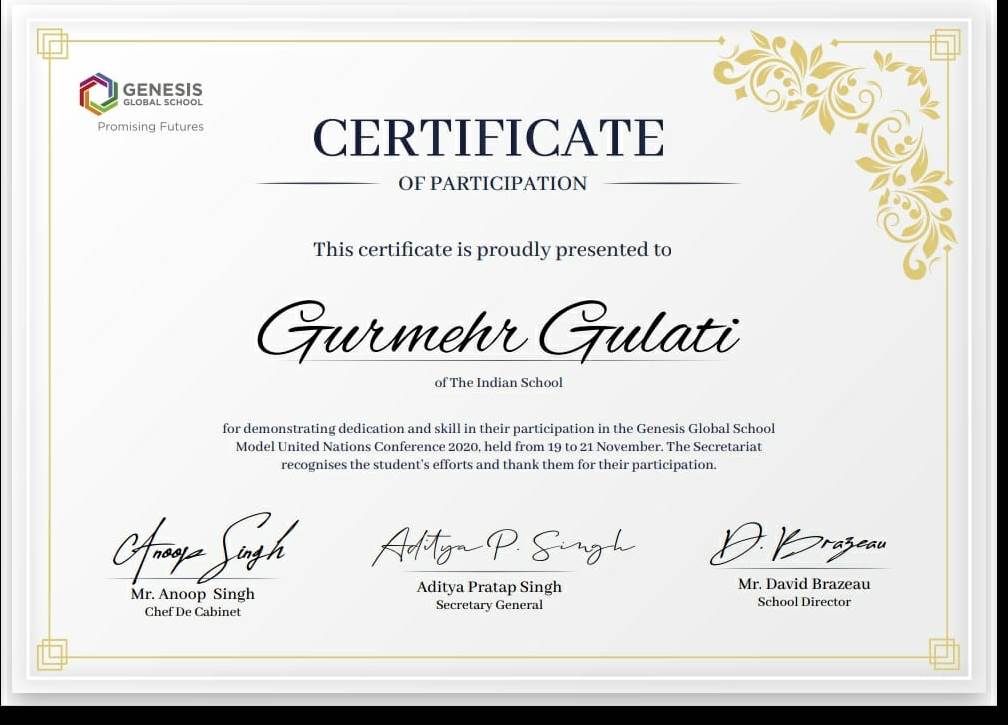 Honours at Genesis MUN