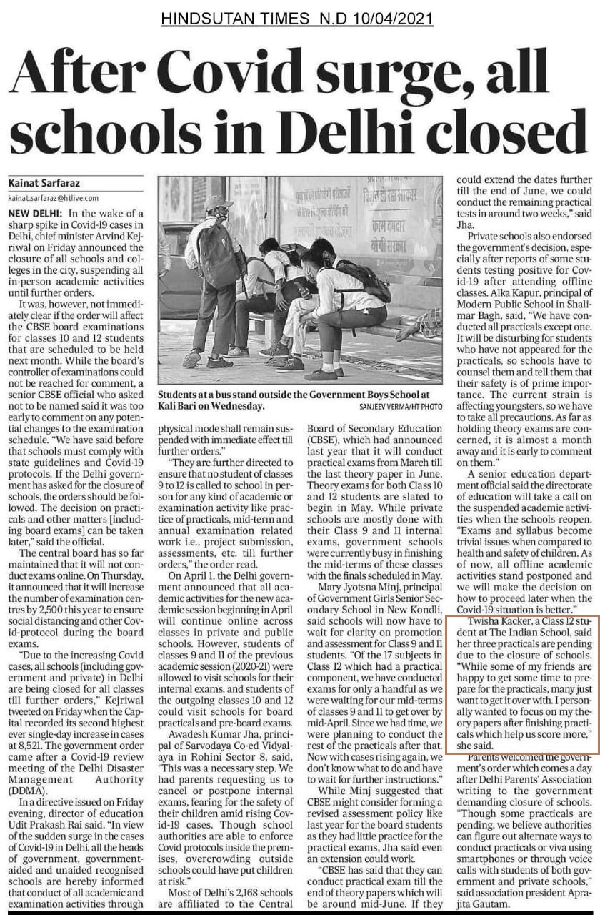 HINDUSTAN TIMES, SATURDAY, 10 APRIL 2021
