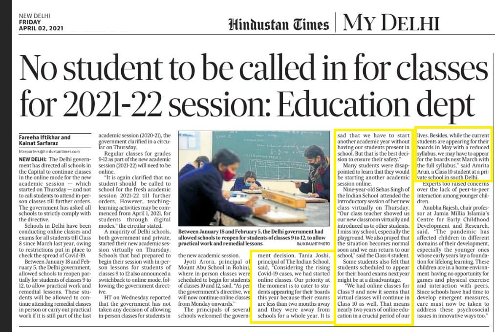 HINDUSTAN TIMES, FRIDAY, 02 APRIL 2021