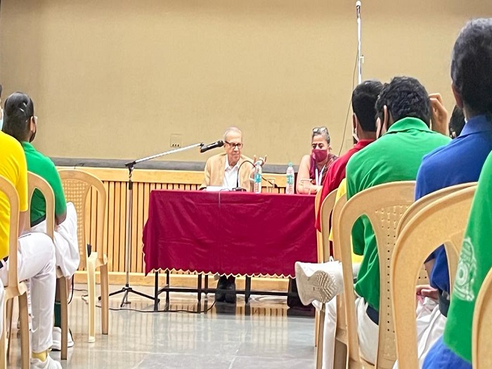 School chairman Mr Goradia interacts with Class 11 on Political Ideologies